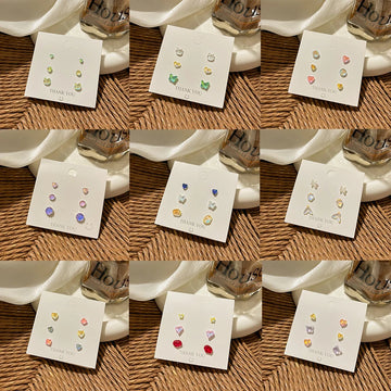 DAIIIBABYYY  -  Geometric Stud Earrings Set Women Laser Colorful Heart Round Butterfly Fish Tail Purple Earring Korean Fashion Jewelry
